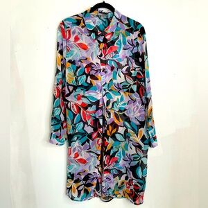 Breezy Tropical Print Long Blouse